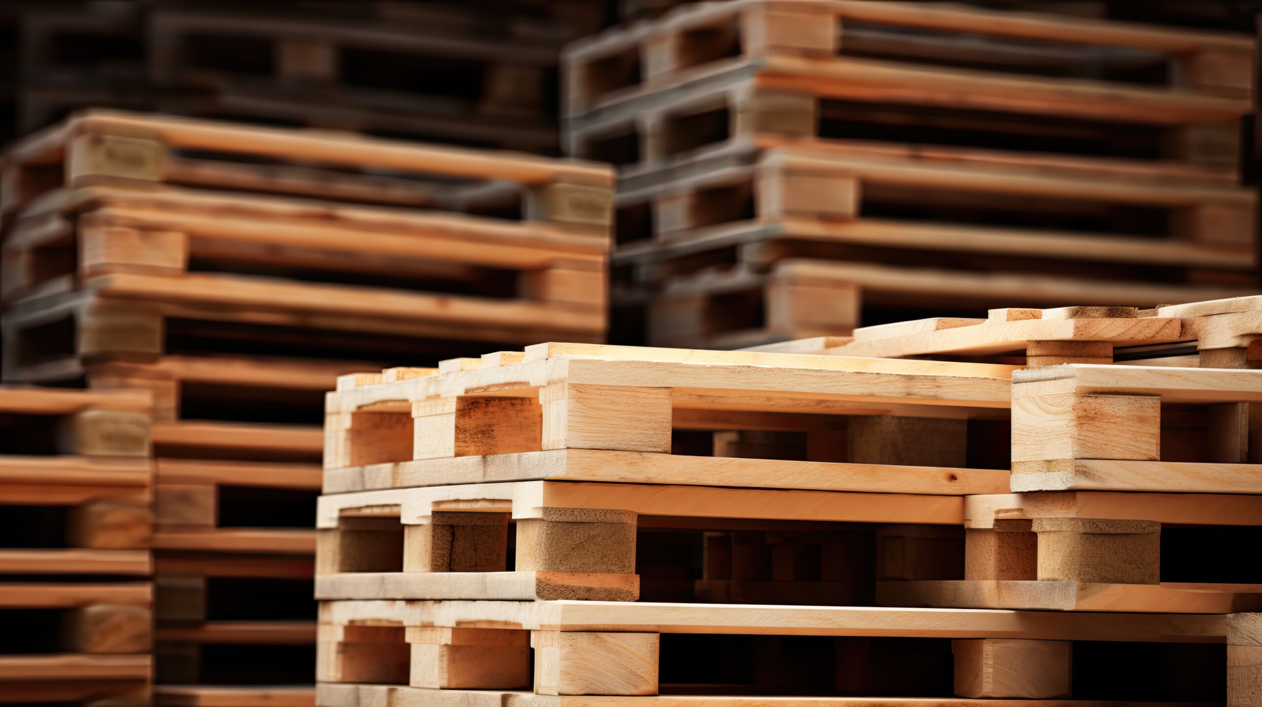 Custom Wood Pallets Stacked in Warehouse